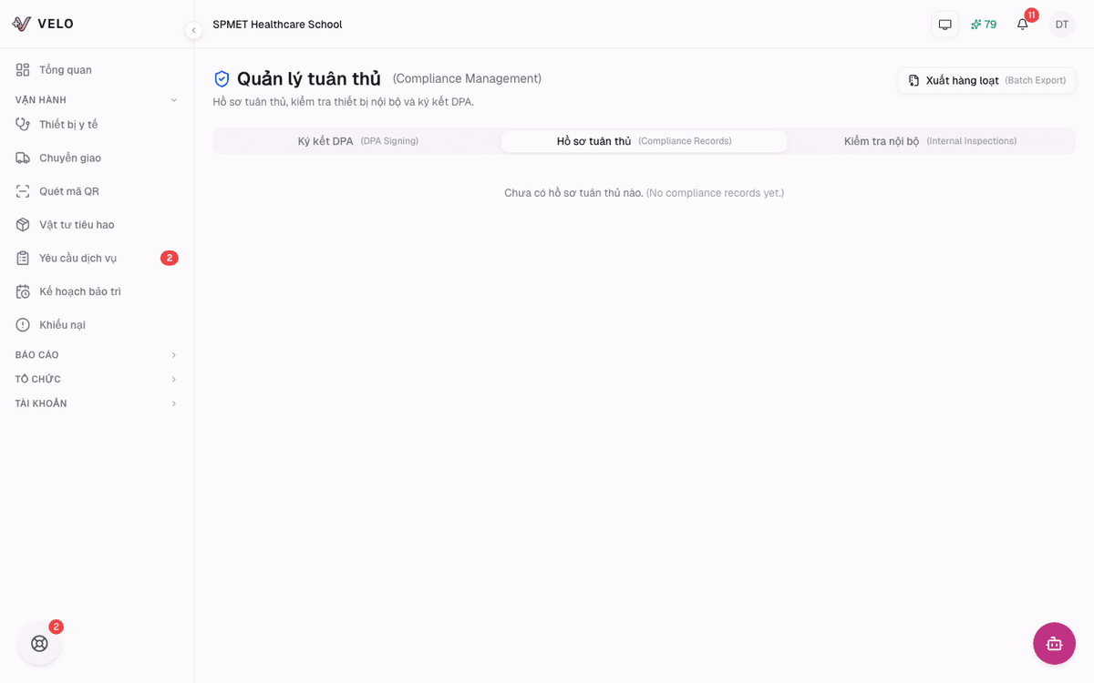 Quản lý tuân thủ và ký kết DPA — xuất hồ sơ hàng loạt cho thanh tra Bộ Y tế